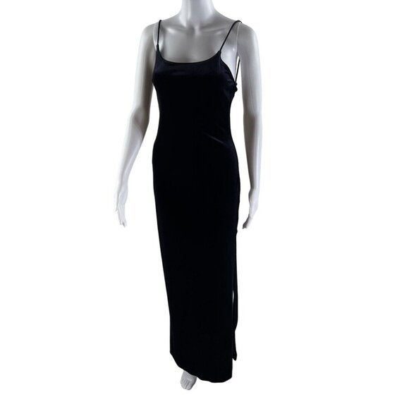 VTG Dress Womens 6 BLUE Velvet Maxi Slip Y2K 90s Romantic Goth Vampy Prom HOCO - Picture 2 of 15